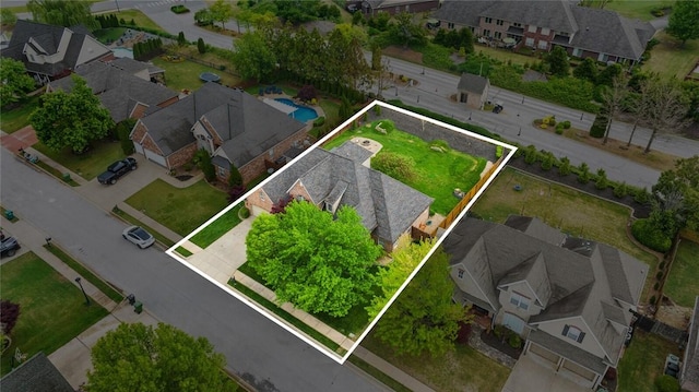 aerial view with a residential view