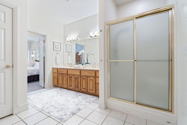 2 Breton Ln, Bella Vista, AR 72715 - ensuite bathroom featuring an enclosed shower, tile patterned flooring, and double vanity