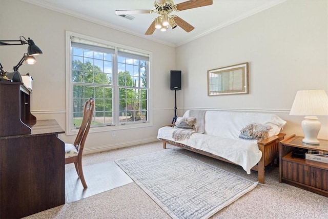 2 Breton Ln, Bella Vista, AR 72715 - office featuring carpet floors, a ceiling fan, ornamental molding, and baseboards