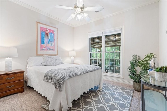 2 Breton Ln, Bella Vista, AR 72715 - carpeted bedroom featuring ornamental molding, baseboards, and a ceiling fan