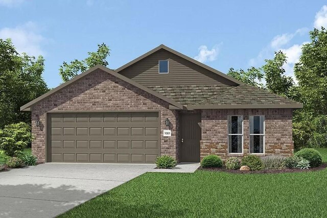 917 S Canvasback Dr, Siloam Springs, AR 72761 - view of front facade featuring brick siding, an attached garage, driveway, and a front yard