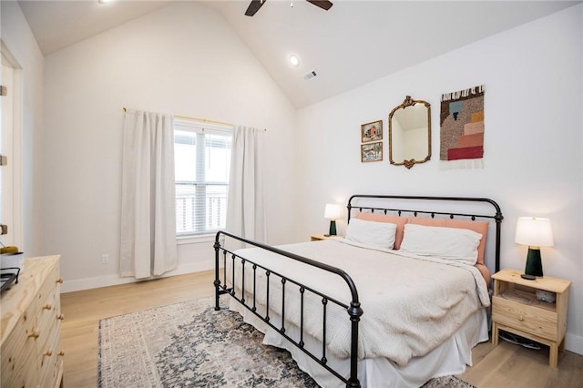 bedroom featuring recessed lighting, baseboards, light wood-type flooring, and visible vents