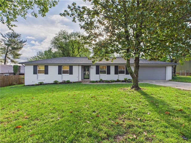 30 Mimosa Dr, Harrison, AR 72601 - ranch-style home featuring concrete driveway, fence, a front lawn, and a garage