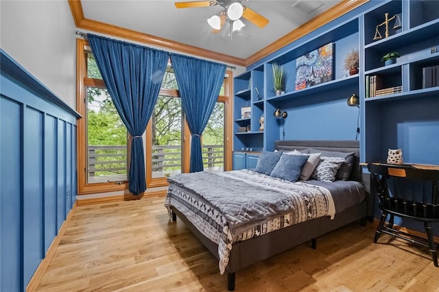 10 Spring Valley Dr, Bentonville, AR 72712 - bedroom featuring a ceiling fan, ornamental molding, and wood finished floors