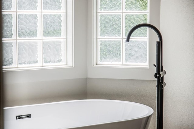 bathroom with a freestanding bath and a sink