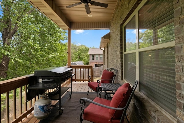 11003 David Ct, Siloam Springs, AR 72761 - view of wooden balcony featuring a ceiling fan and a wooden deck