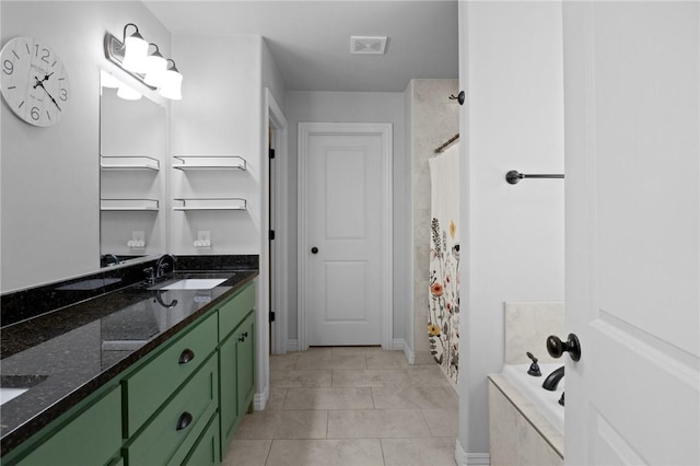 11003 David Ct, Siloam Springs, AR 72761 - full bath featuring visible vents, curtained shower, a sink, a bathing tub, and tile patterned floors