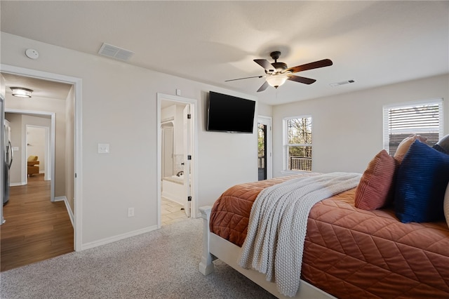 6431 Summer Shade, Van Buren, AR 72956 - carpeted bedroom featuring stainless steel fridge, baseboards, ceiling fan, and visible vents