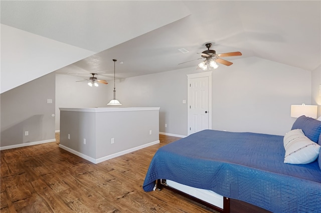 6431 Summer Shade, Van Buren, AR 72956 - bedroom with baseboards, a ceiling fan, wood finished floors, and vaulted ceiling