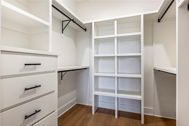 spacious closet with dark wood-style floors