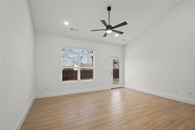700 Sun Meadows Loop, Centerton, AR 72719 - spare room featuring a ceiling fan, baseboards, visible vents, and light wood-style flooring
