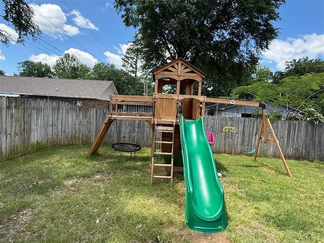 809 Walnut, Dardanelle, AR 72834 - view of jungle gym with a fenced backyard and a yard