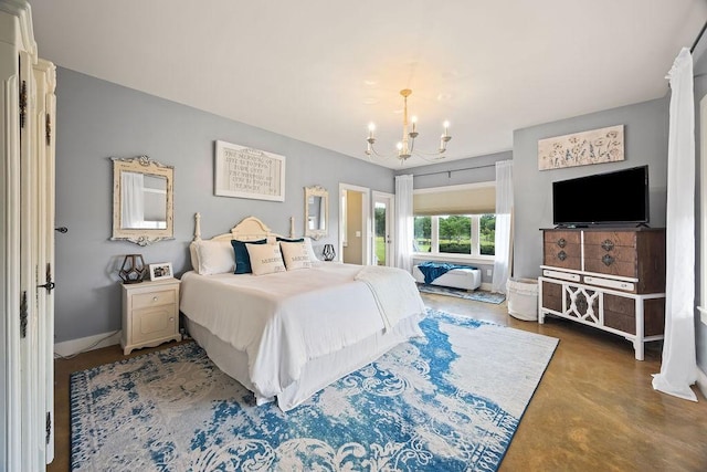 16000 Peterson Rd, Gentry, AR 72734 - bedroom featuring a chandelier and finished concrete floors