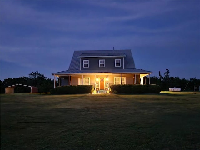 16000 Peterson Rd, Gentry, AR 72734 - view of front facade featuring a porch, a detached carport, and metal roof