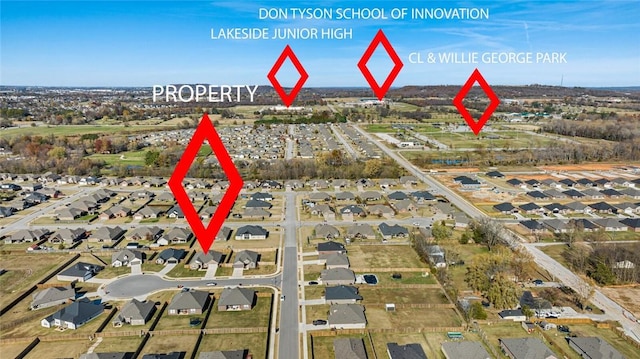 bird's eye view with a residential view