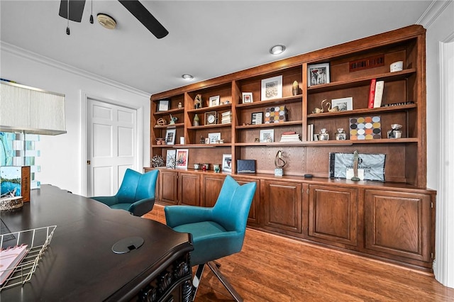 5008 Cliff Dr, Fort Smith, AR 72903 - home office with a ceiling fan, crown molding, and light wood finished floors