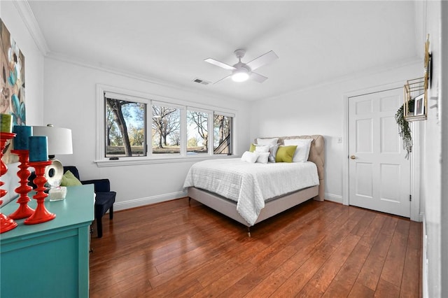 5008 Cliff Dr, Fort Smith, AR 72903 - bedroom featuring baseboards, crown molding, hardwood / wood-style floors, and a ceiling fan