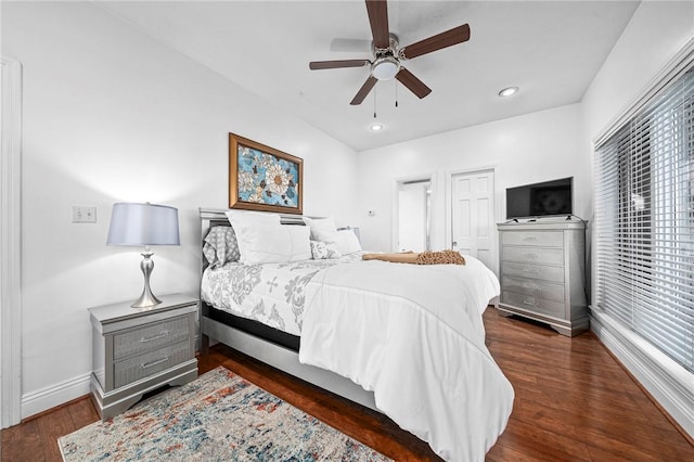 5008 Cliff Dr, Fort Smith, AR 72903 - bedroom with baseboards, dark wood-style floors, recessed lighting, and a ceiling fan