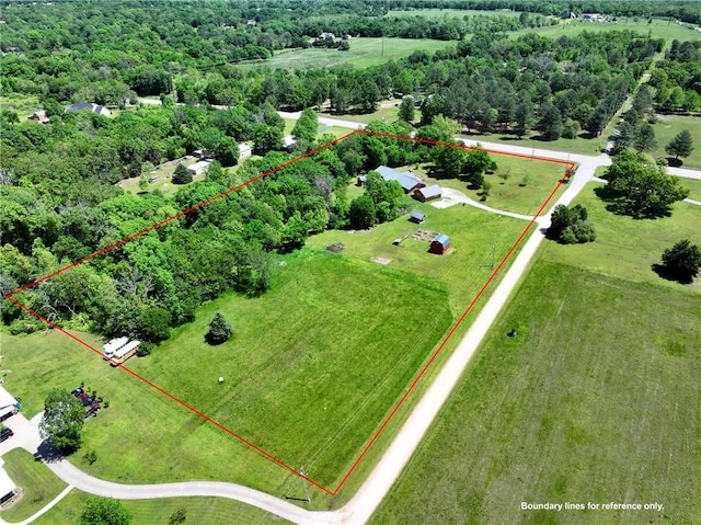 birds eye view of property featuring a rural view
