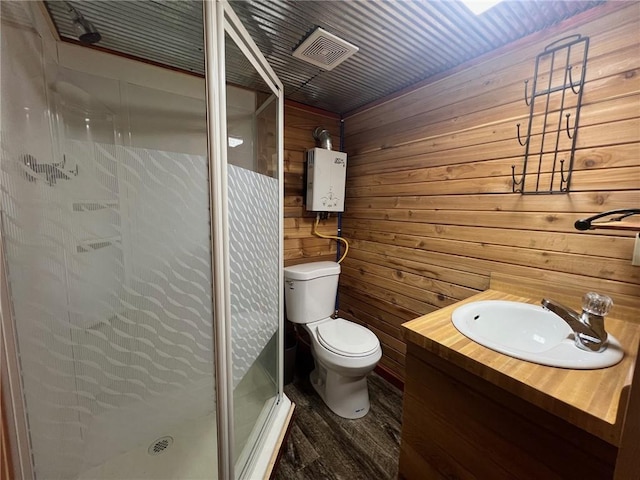 4401 Ar 74e, Jasper, AR 72641 - bathroom with wood walls, a shower stall, and wood finished floors