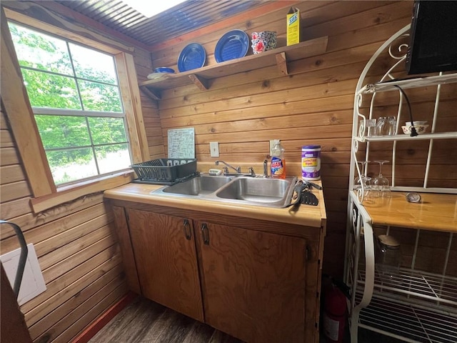 4401 Ar 74e, Jasper, AR 72641 - laundry room with wood walls, dark wood-style floors, and a sink