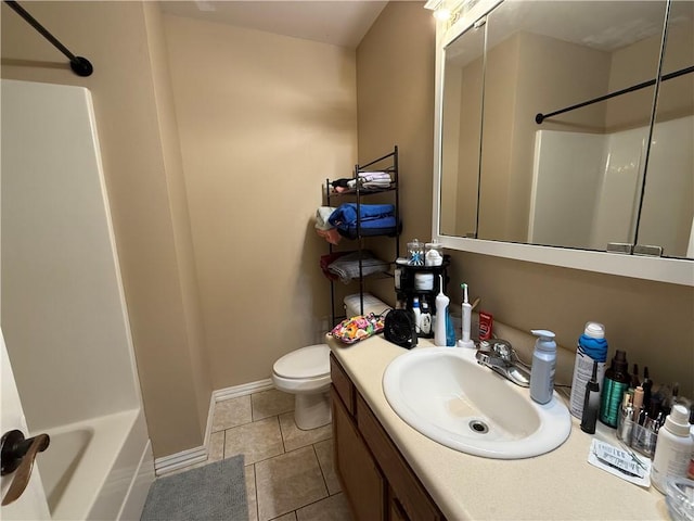 6297/6299 W Milliken Bnd, Fayetteville, AR 72704 - bathroom featuring toilet, baseboards, tile patterned flooring, vanity, and shower / bathtub combination