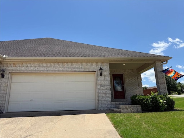 6297/6299 W Milliken Bnd, Fayetteville, AR 72704 - single story home with brick siding, driveway, a garage, a front lawn, and a shingled roof