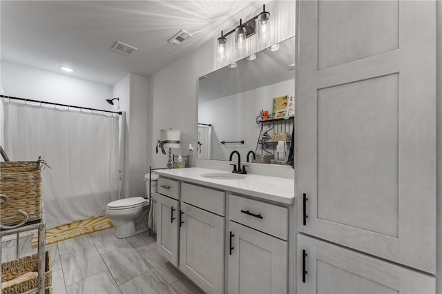 142 N Sheep Dog Ave, Farmington, AR 72730 - bathroom featuring toilet, visible vents, marble finish floor, and vanity