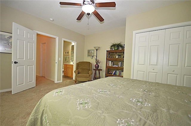 42 Sable Dr, Bella Vista, AR 72715 - bedroom with carpet, a closet, baseboards, and a ceiling fan