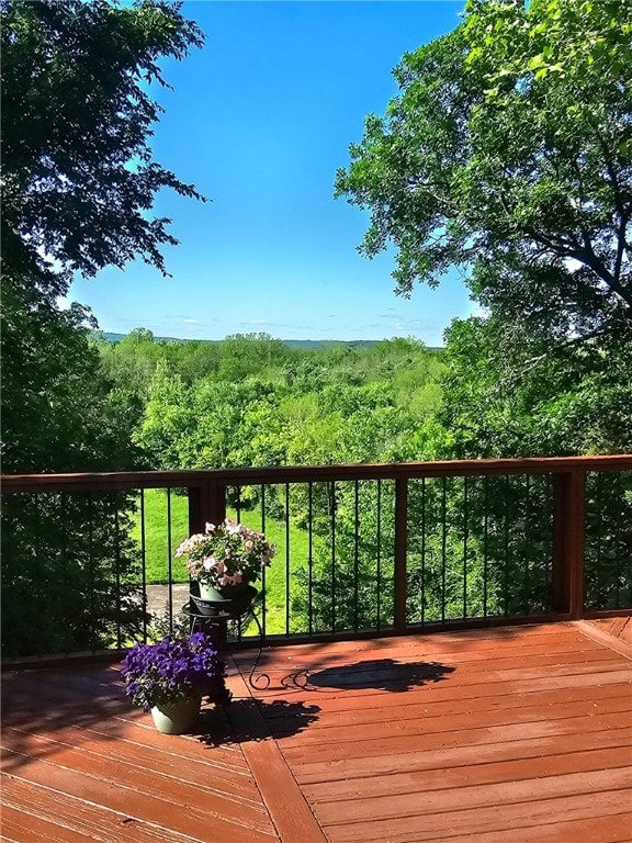 2341 N Fox Trl, Fayetteville, AR 72703 - wooden deck with a wooded view