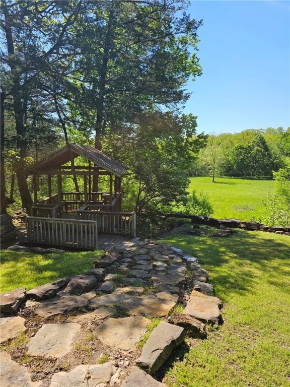 2341 N Fox Trl, Fayetteville, AR 72703 - view of yard featuring a gazebo and a view of trees