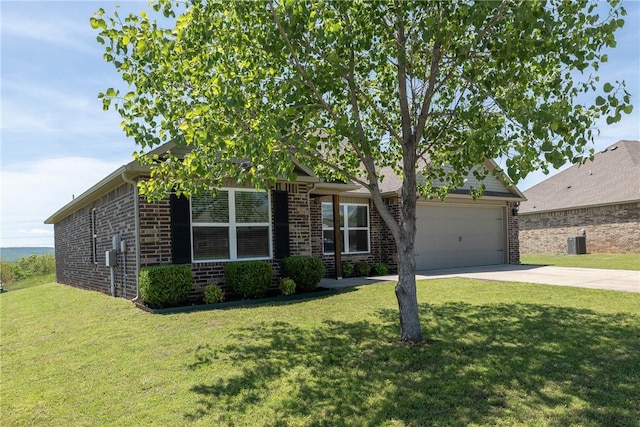 2300 Double Bogey Ln, Farmington, AR 72730 - view of front of property featuring brick siding, an attached garage, central air condition unit, concrete driveway, and a front yard