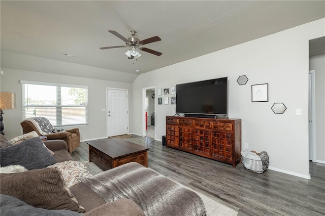 2300 Double Bogey Ln, Farmington, AR 72730 - living room with a ceiling fan, baseboards, visible vents, and wood finished floors