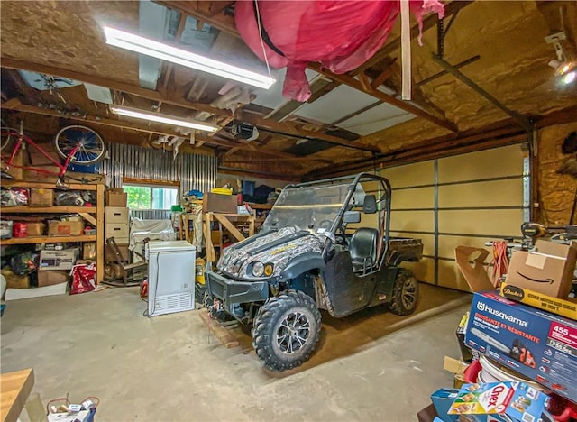 garage with a garage door opener