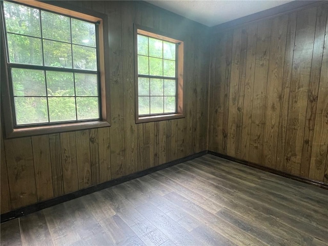 spare room featuring wood walls and wood finished floors