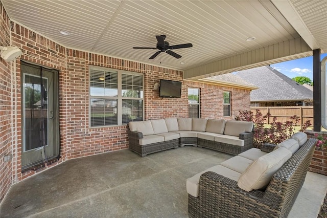 252 Forza Ln, Tontitown, AR 72762 - view of patio featuring ceiling fan, outdoor lounge area, and fence