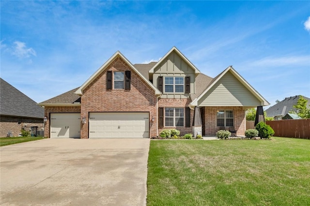 252 Forza Ln, Tontitown, AR 72762 - craftsman-style house featuring a front yard, driveway, brick siding, and fence