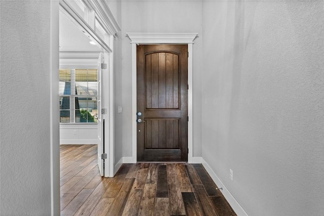 252 Forza Ln, Tontitown, AR 72762 - entryway with baseboards, dark wood-style floors, and a textured wall