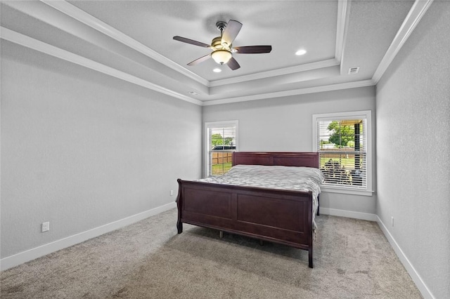 252 Forza Ln, Tontitown, AR 72762 - carpeted bedroom with multiple windows, ornamental molding, and a tray ceiling