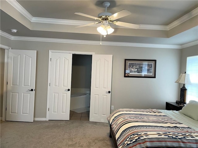 814 Irelan St, Lowell, AR 72745 - bedroom featuring carpet, a raised ceiling, ceiling fan, and crown molding