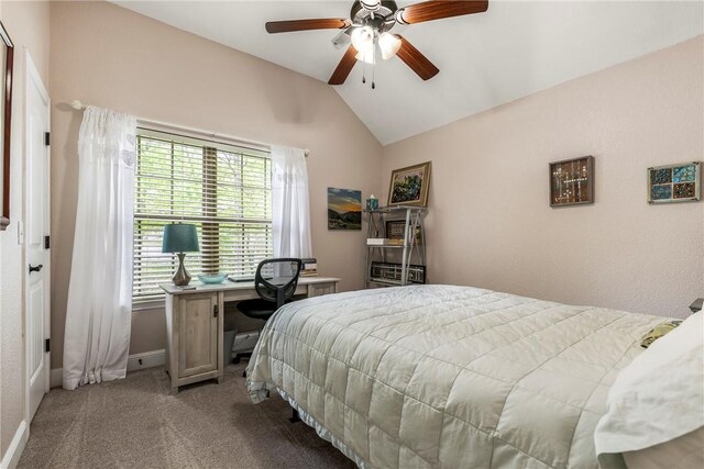 8 Eddy Ln, Bella Vista, AR 72715 - bedroom featuring lofted ceiling, carpet floors, baseboards, and a ceiling fan