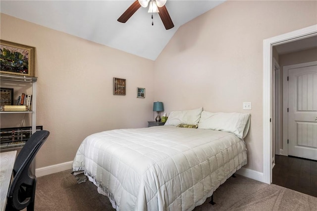 8 Eddy Ln, Bella Vista, AR 72715 - carpeted bedroom featuring baseboards, vaulted ceiling, and ceiling fan