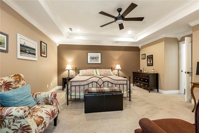 8 Eddy Ln, Bella Vista, AR 72715 - bedroom featuring light colored carpet, a raised ceiling, crown molding, and baseboards