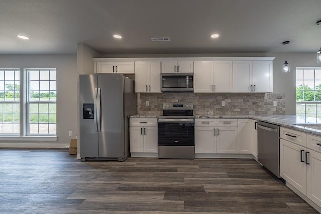 190 Madison Unit 6124, Elkins, AR 72727 - kitchen with appliances with stainless steel finishes, dark wood-style floors, white cabinets, and recessed lighting