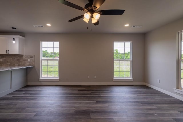 190 Madison Unit 6124, Elkins, AR 72727 - unfurnished living room with dark wood finished floors, recessed lighting, baseboards, and a ceiling fan