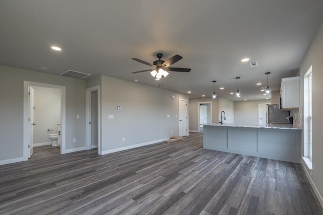 190 Madison Unit 6124, Elkins, AR 72727 - kitchen featuring refrigerator, recessed lighting, dark wood-type flooring, ceiling fan, and baseboards
