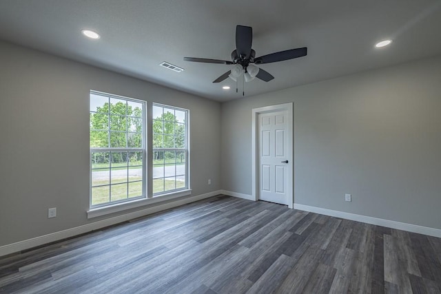 190 Madison Unit 6124, Elkins, AR 72727 - unfurnished room with baseboards, a ceiling fan, dark wood-style flooring, and recessed lighting
