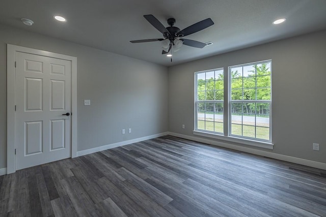 190 Madison Unit 6124, Elkins, AR 72727 - empty room with dark wood-type flooring, a ceiling fan, baseboards, and recessed lighting