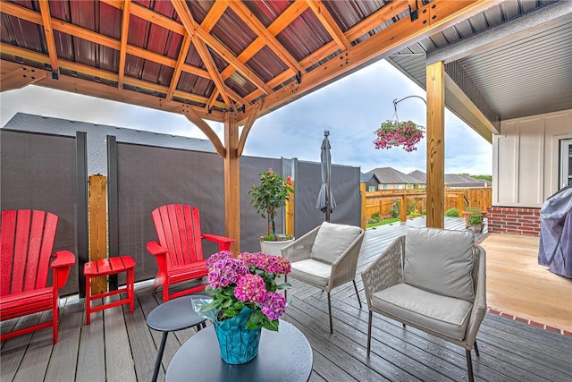 2227 Riggins Ave, Pea Ridge, AR 72751 - wooden terrace with a gazebo, a fenced backyard, and area for grilling