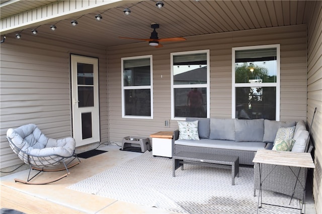 view of patio featuring an outdoor hangout area and ceiling fan